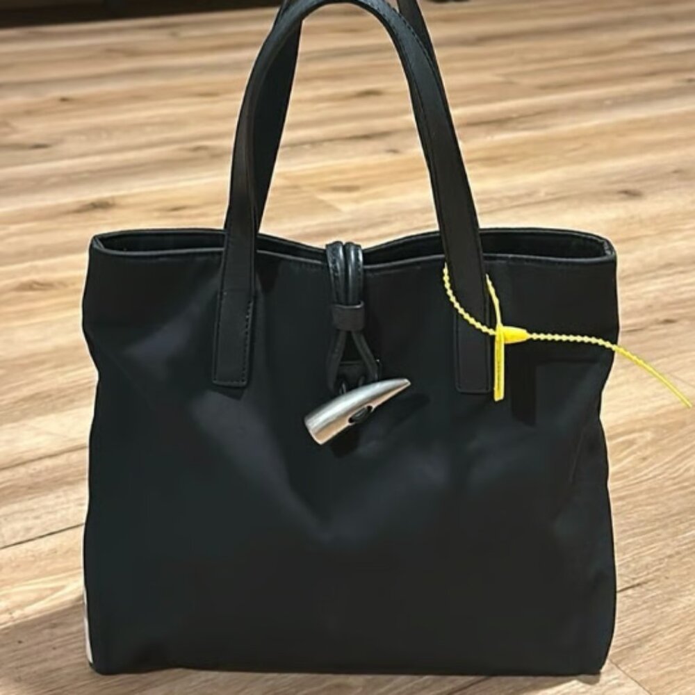 Authentic Burberry house check black CANVAS horn Toggle small/mini  tote bag
